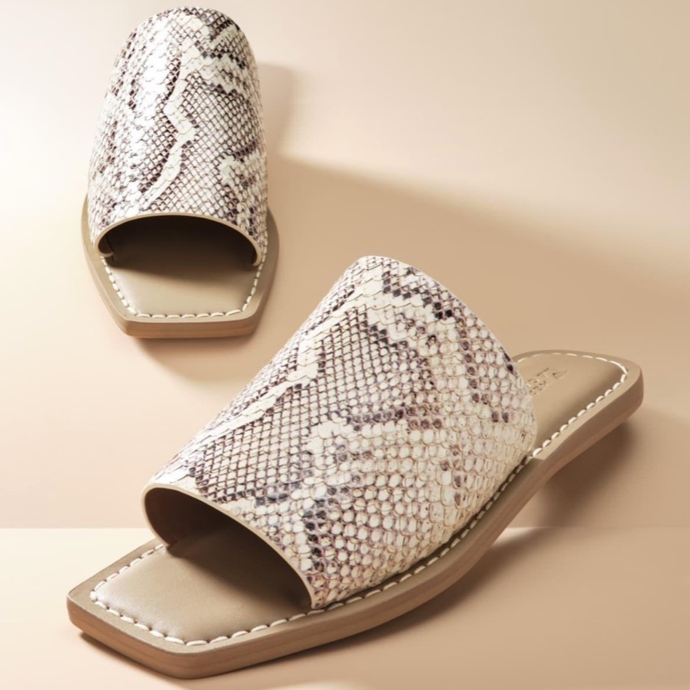 MERCEDES CASTILLO “Benita” Snakeskin Leather Slide Sandals: Sz 6.5